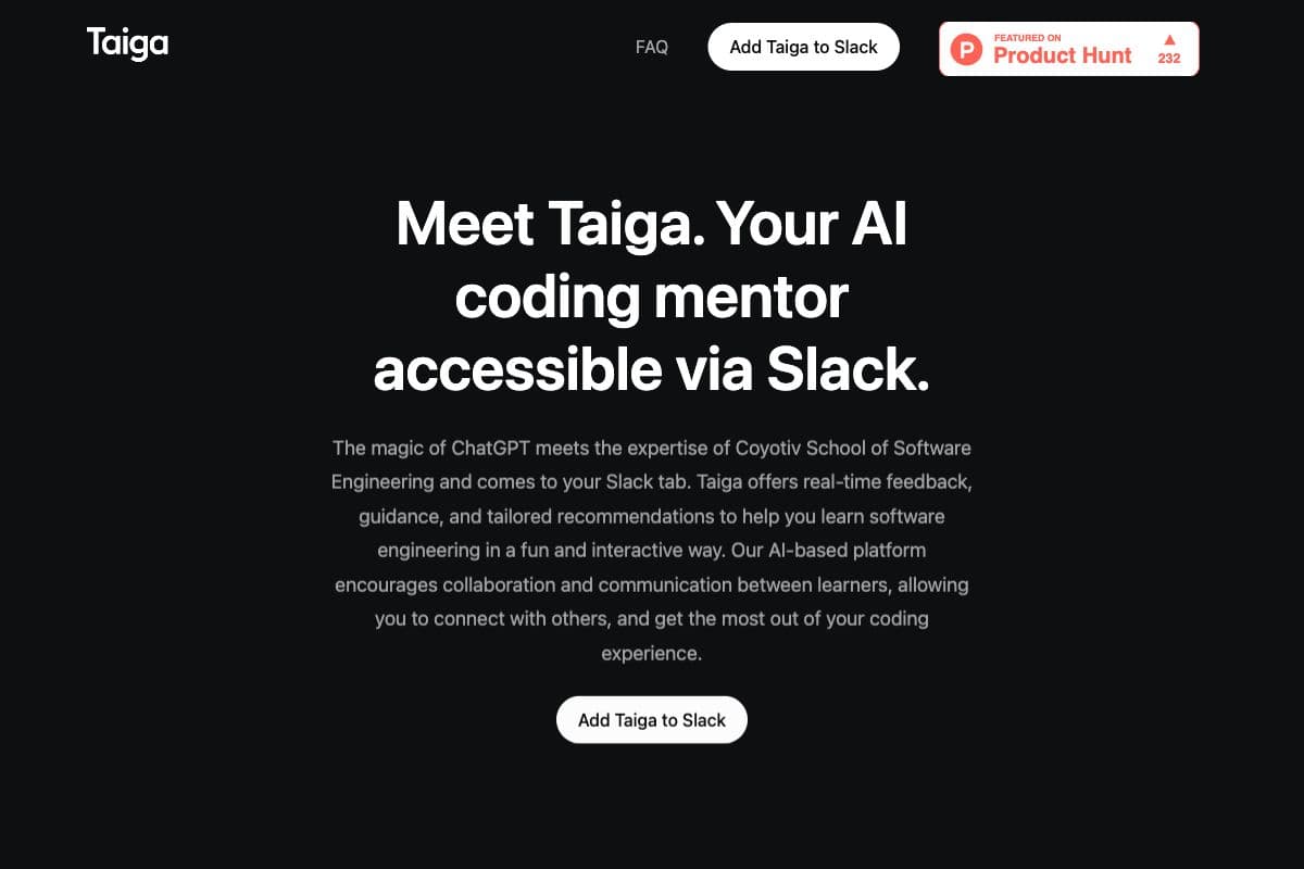 Taiga - Your AI Coding Mentor in Slack