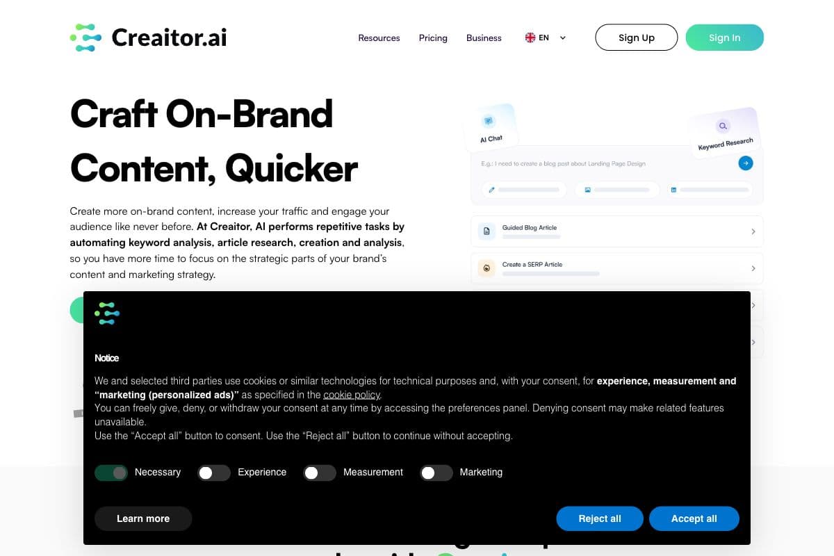 Creaitor - AI-Powered Content Marketing Platform