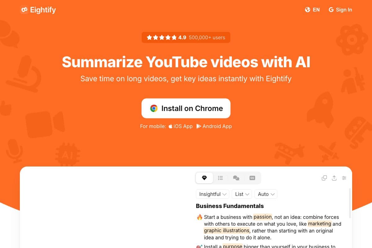 Eightify - AI YouTube Video Summarizer