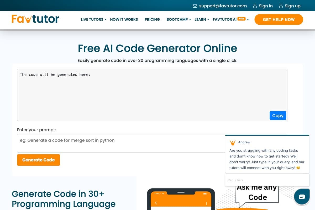 FavTutor AI Code Generator