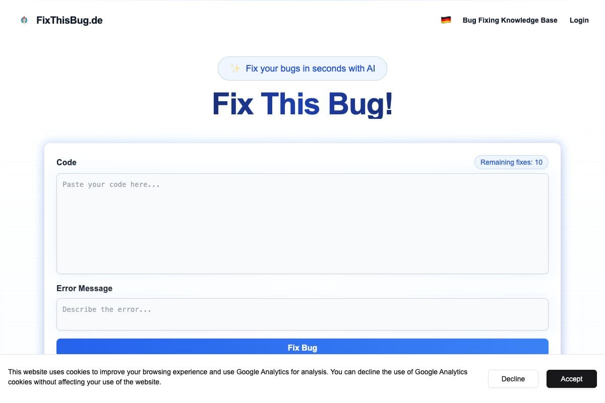 FixThisBug.de - Bug Fixing Knowledge Base