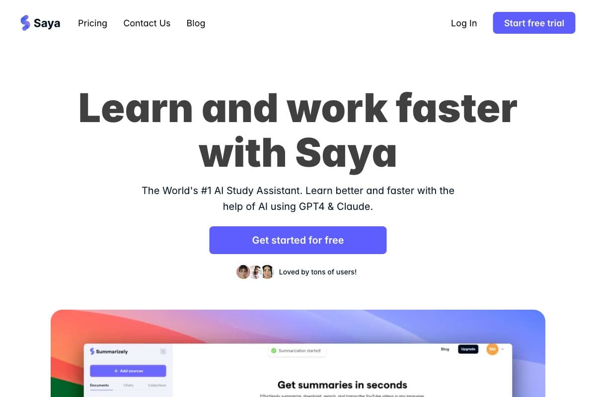 Saya: The World's #1 AI Study Assistant