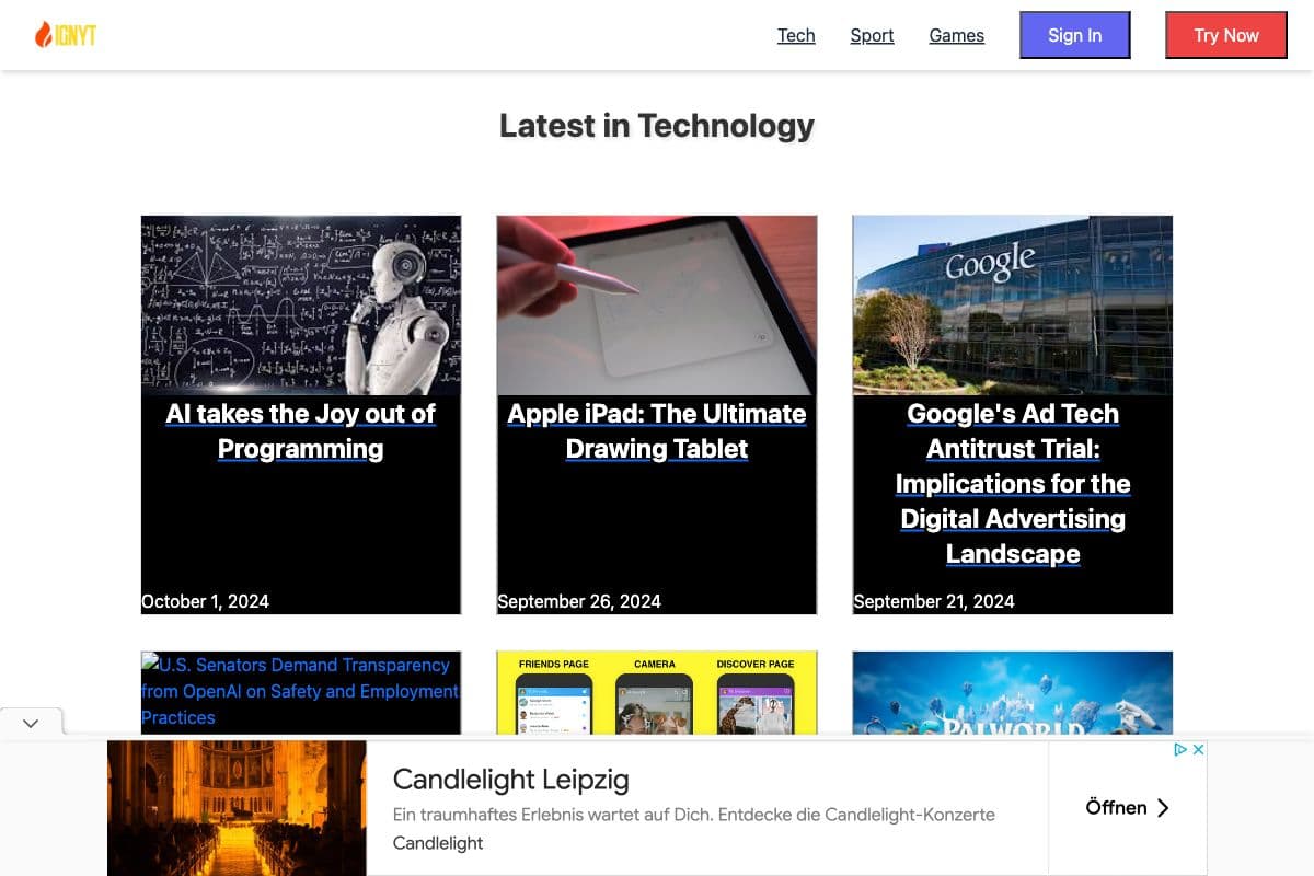 Comprehensive Tech, Sport, and Business News Platform