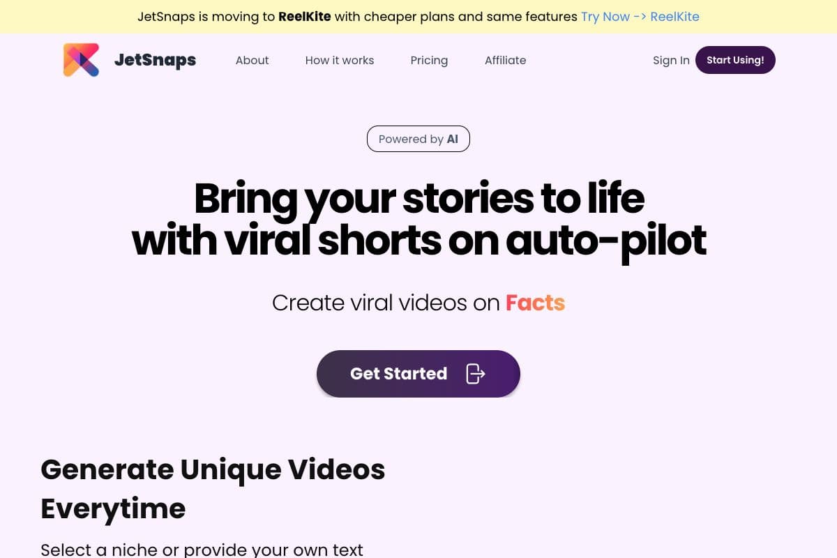 JetSnaps - AI-Powered Viral Video Creation Tool