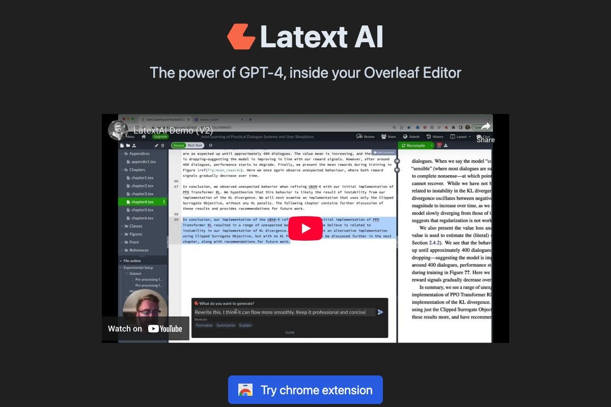 Latext AI: GPT-4 Integration for Overleaf