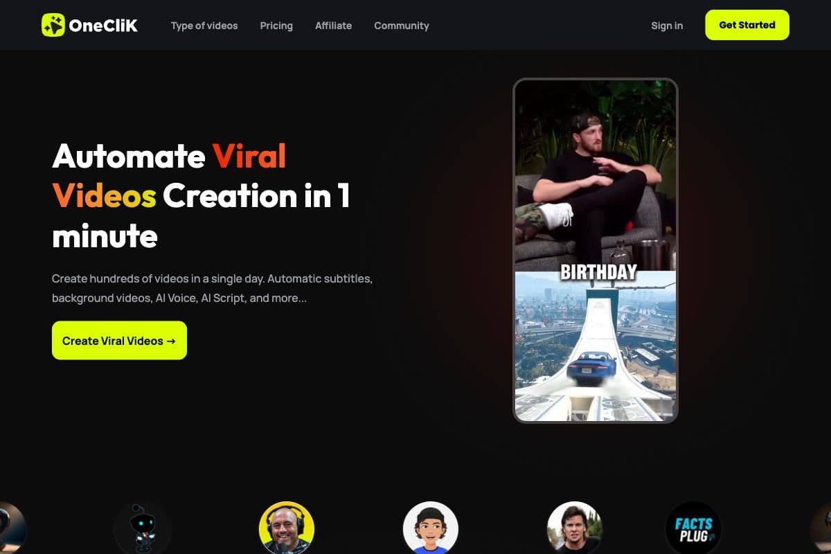 OneCliK - Automate Viral Video Creation