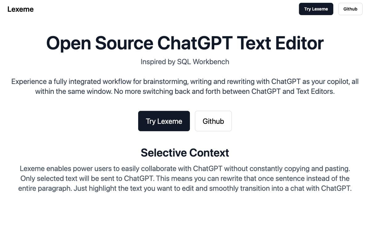 Lexeme: Open Source ChatGPT Text Editor