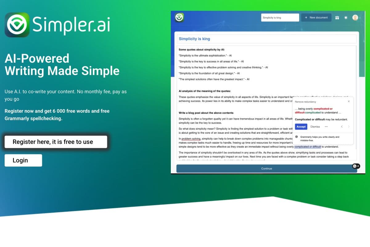 Simpler.AI - AI-Powered Writing Assistant