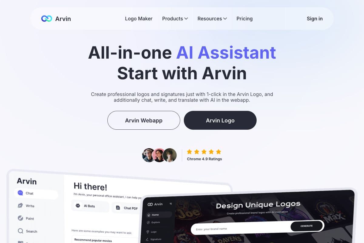 Arvin AI-Powered Web App and Logo Maker