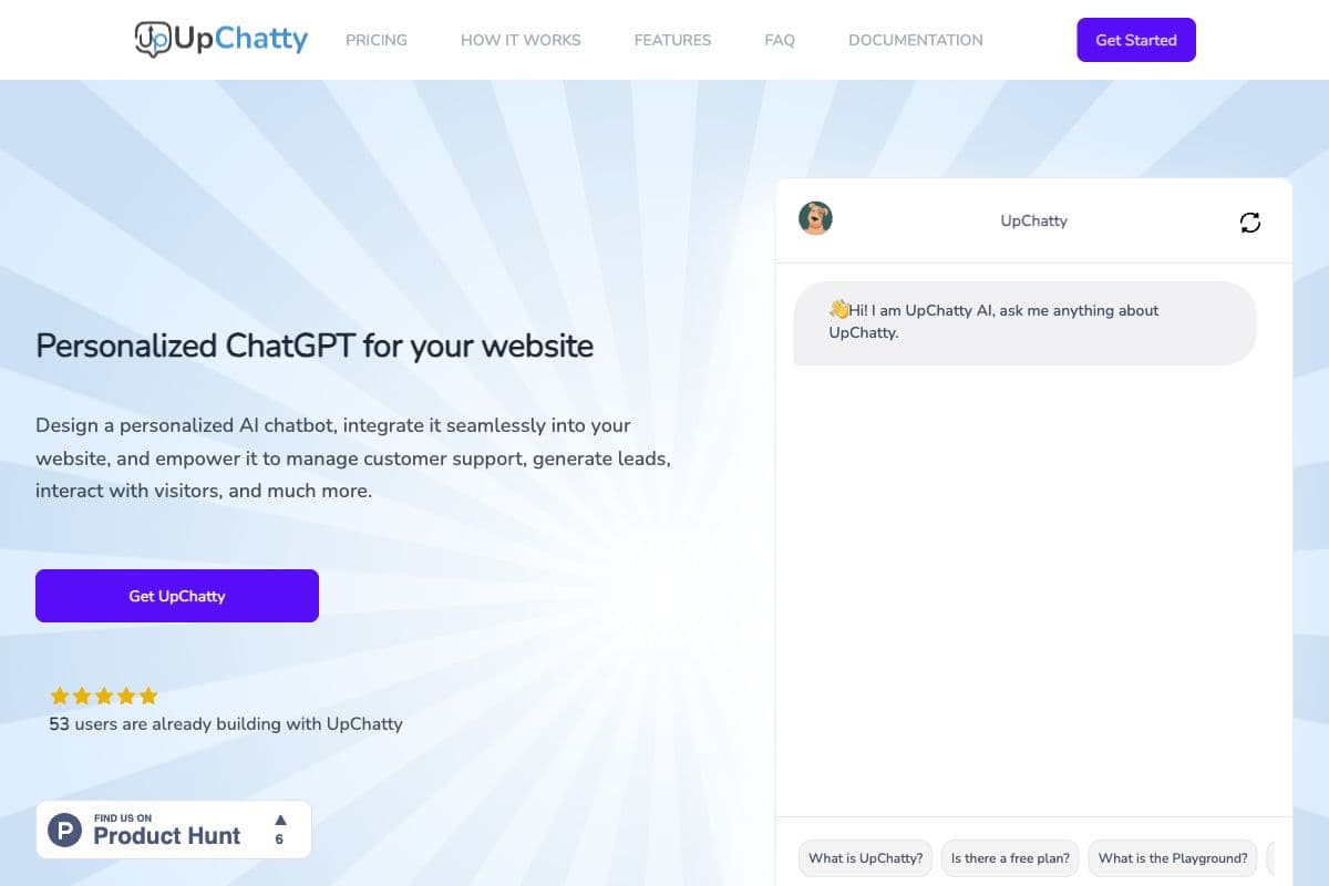 UpChatty - Personalized AI Chatbot Solutions for Your Website