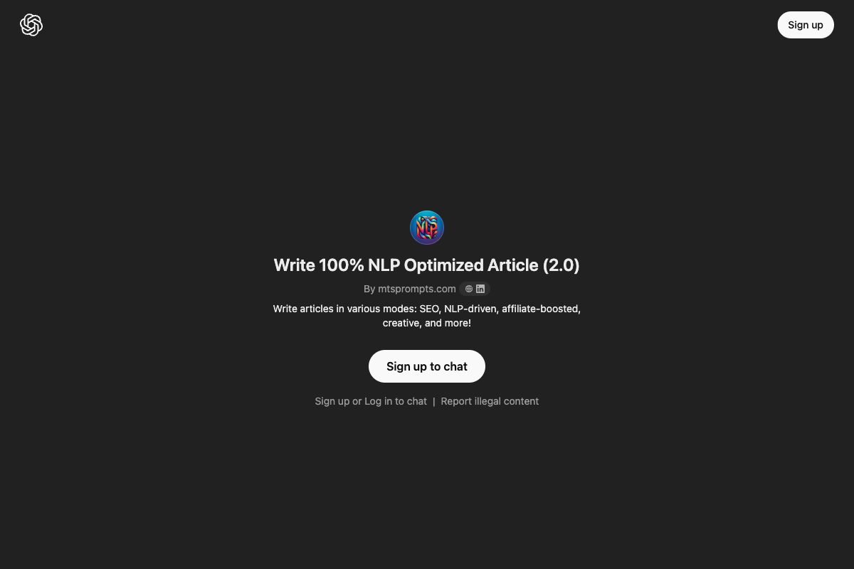 Write 100% NLP Optimized Article (2.0) - mtsprompts.com