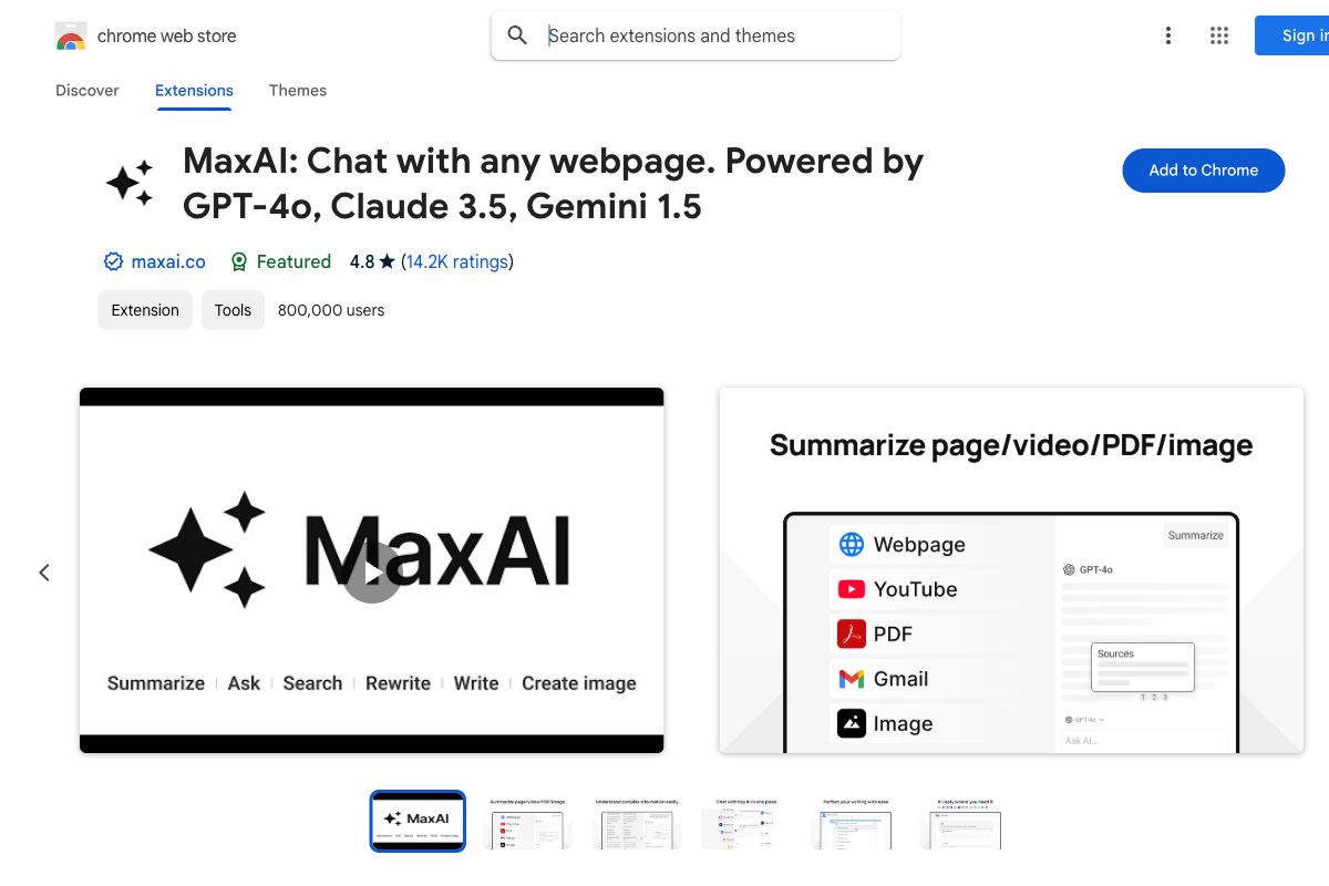 MaxAI: Chat with any webpage. Powered by GPT-4o, Claude 3.5, Gemini 1.5