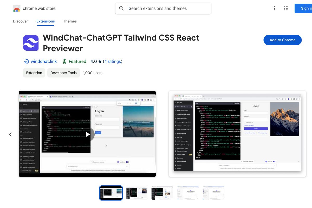 WindChat-ChatGPT Tailwind CSS React Previewer