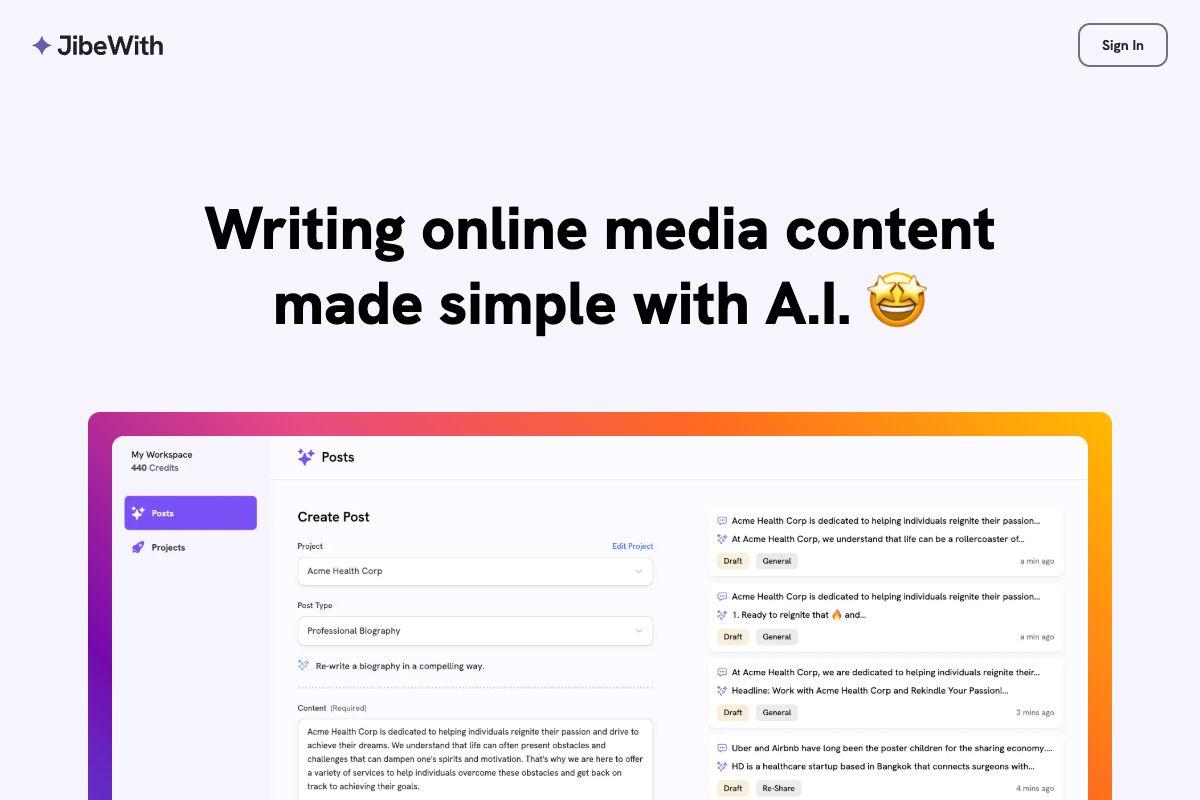 JibeWith - AI-Powered Content Creation Tool