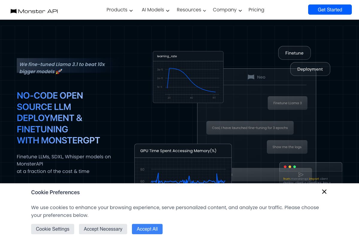 MonsterAPI - AI Model Fine-tuning and Deployment Platform