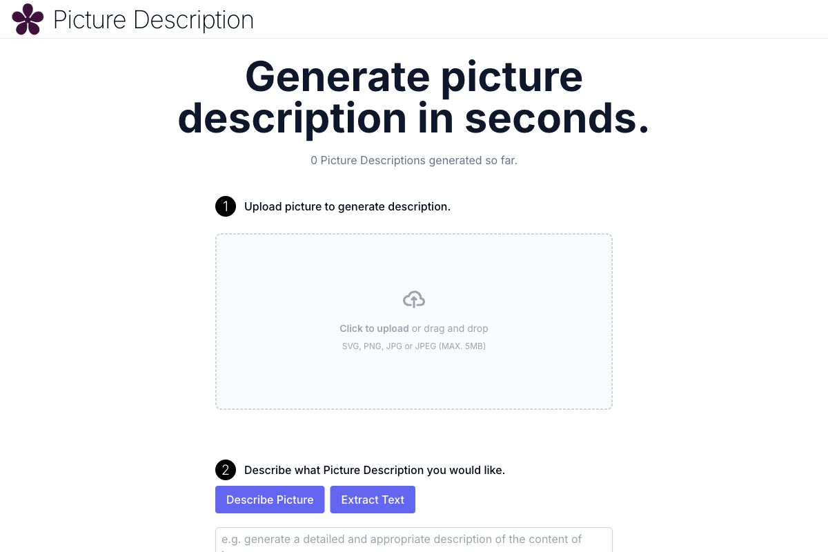 AI Picture Description Tool