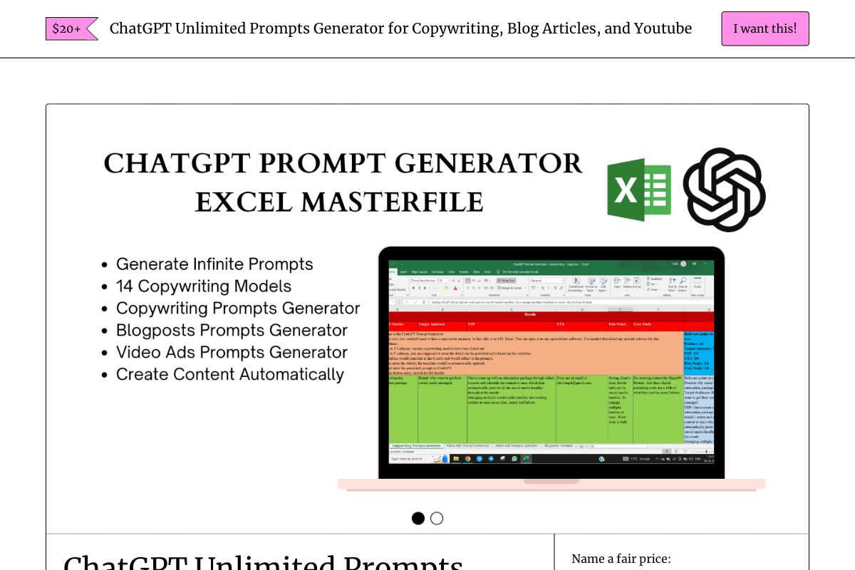 ChatGPT Unlimited Prompts Generator for Copywriting, Blog Articles, and Youtube